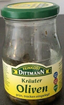 Kräuter Oliven grün, trocken eingelegt