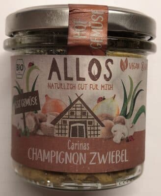 Allos Carinas Champignon Zwiebel Pflanzlicher Brotaufstrich mit Champignons und Zwiebeln