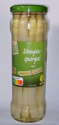 GEMÜSE KING’S CROWN Spargel Weiß; geschält 2.29 370-ml-Glas kg = 11.17 ATG Abtropfgewicht (ATG) = 205 g