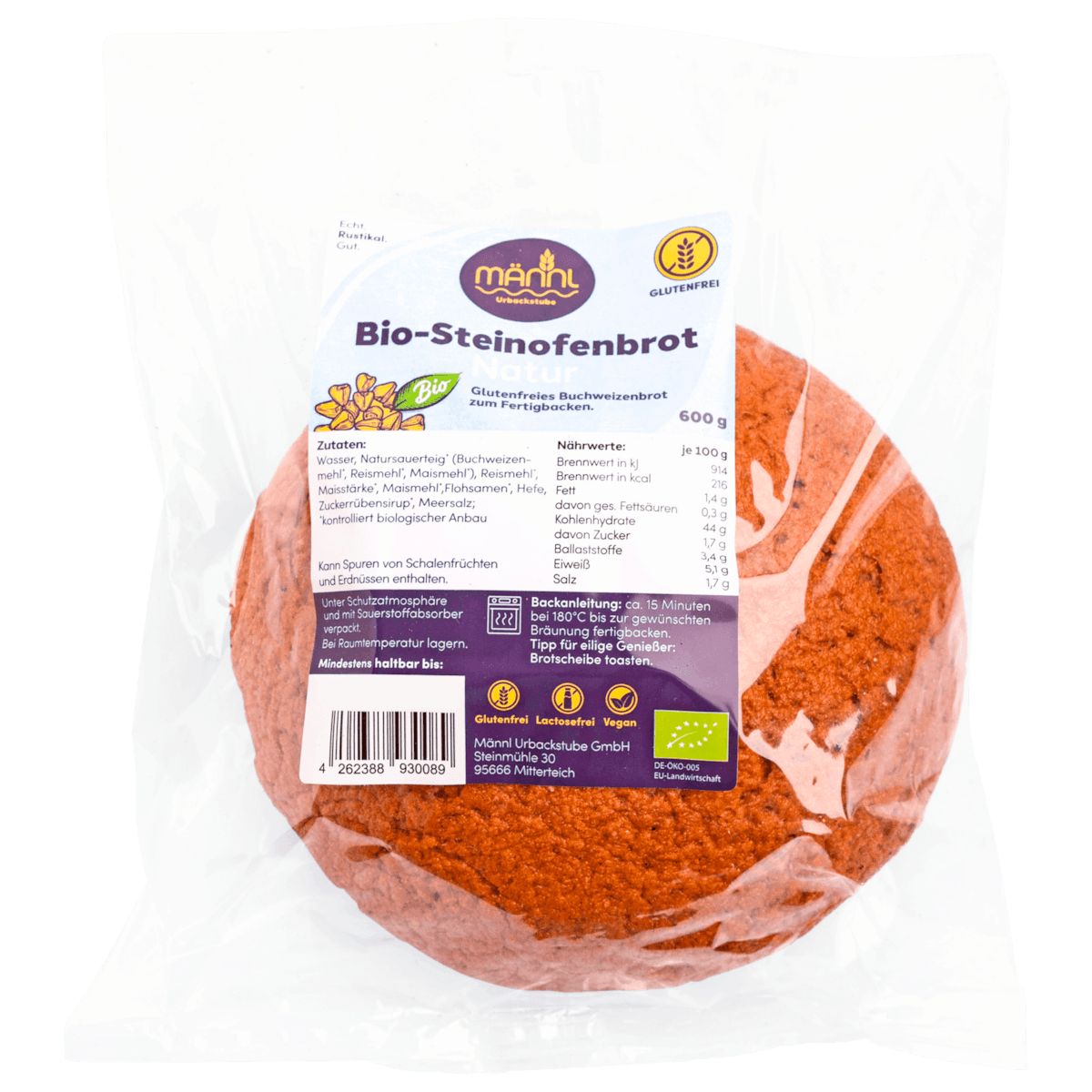 Bio Steinofenbrot Natur Glutenfrei 600g