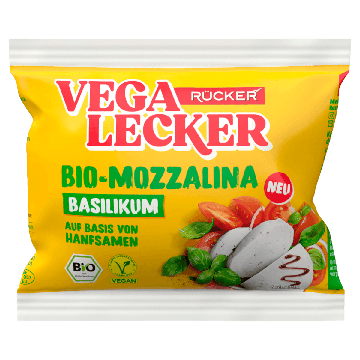 Vega Lecker Bio Mozzalina mit Basilikum vegan 100g