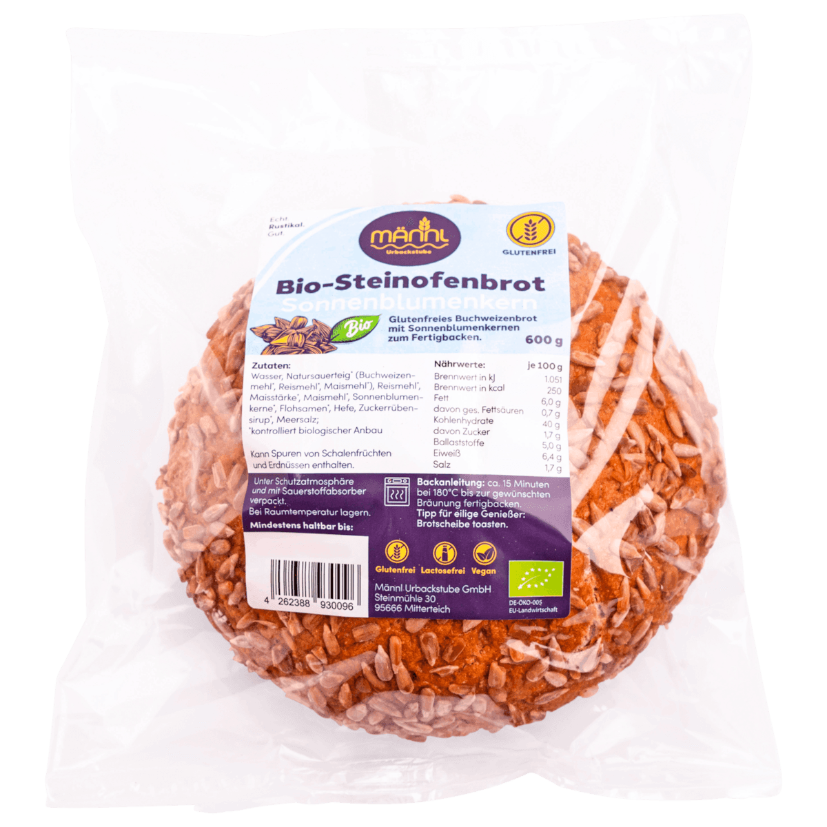 Bio Steinofenbrot Sonnenblumenkerne Glutenfrei 600g