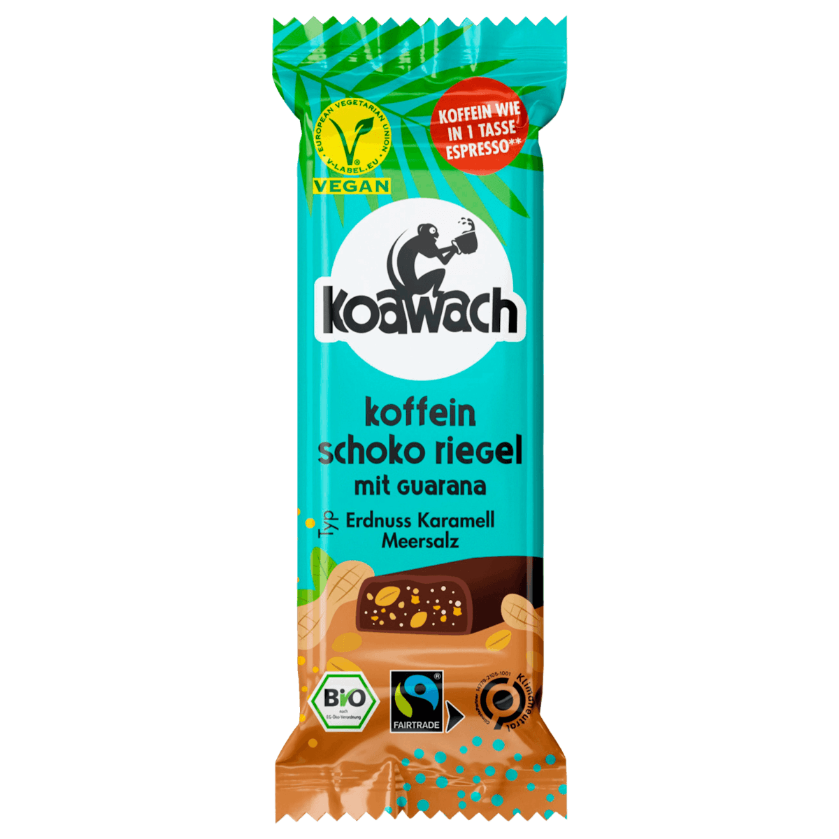 Bio Koffein-Schoko-Riegel Erdnuss Karamell Meersalz vegan 35g