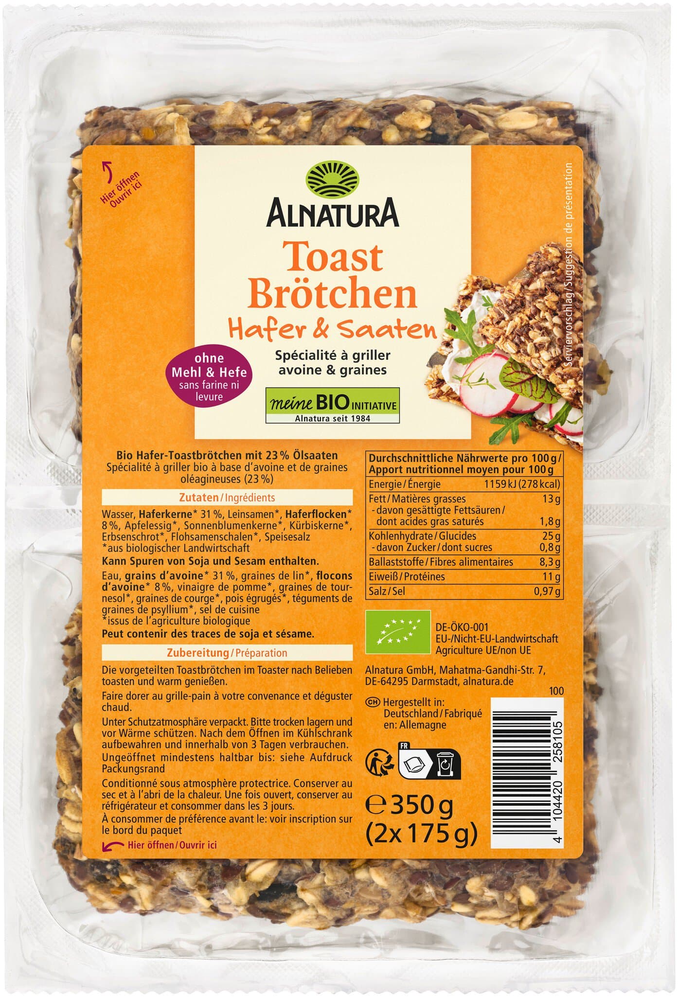 Toastbrötchen Hafer & Saaten